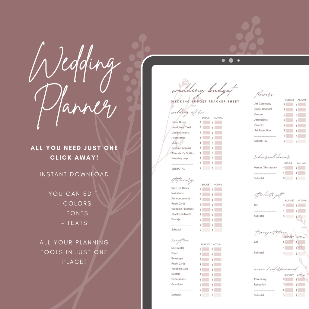 Digital Wedding Planner: Printable Wedding Binder and Bridal Organizer for DIY Brides