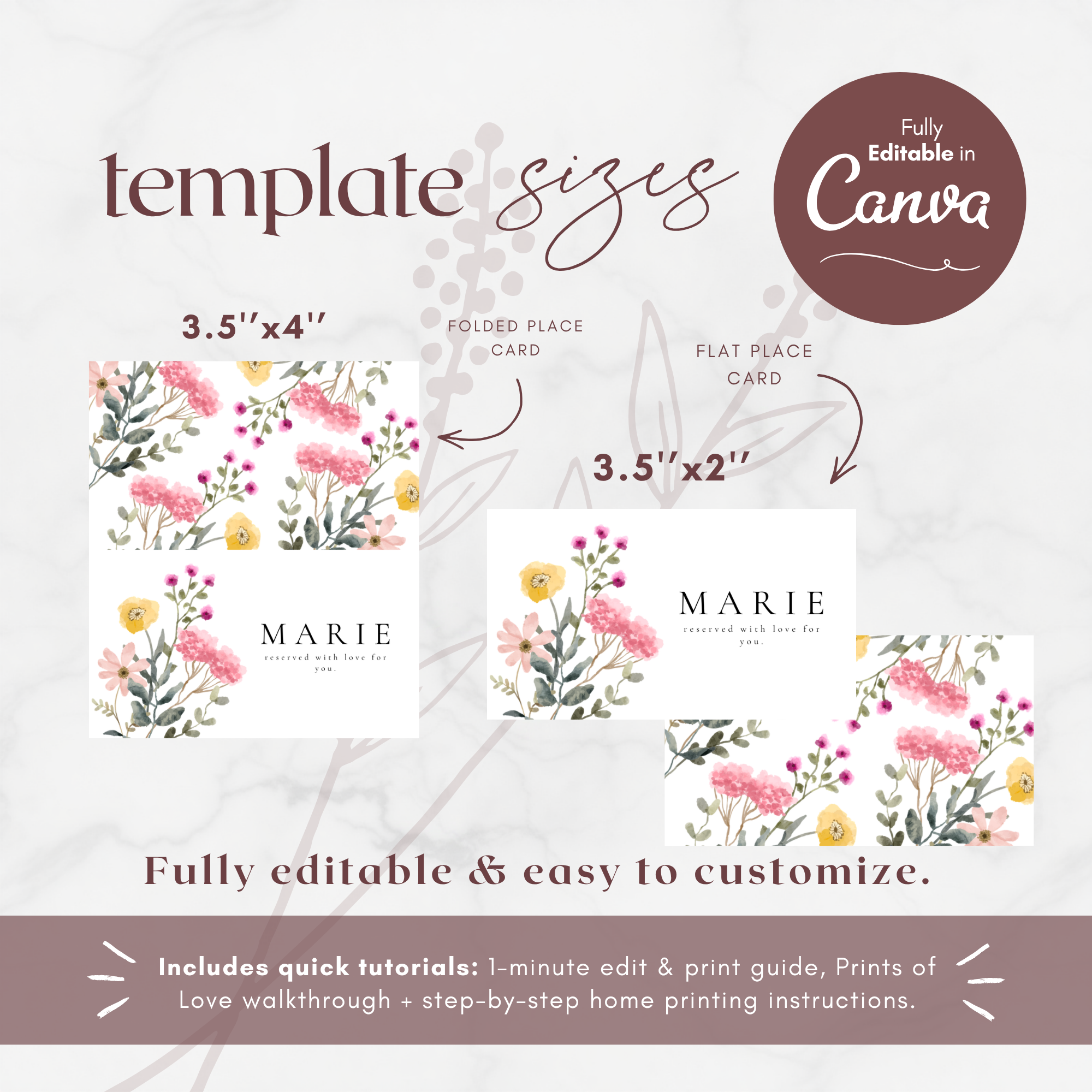 Aurora Vale Wedding Place Cards Template