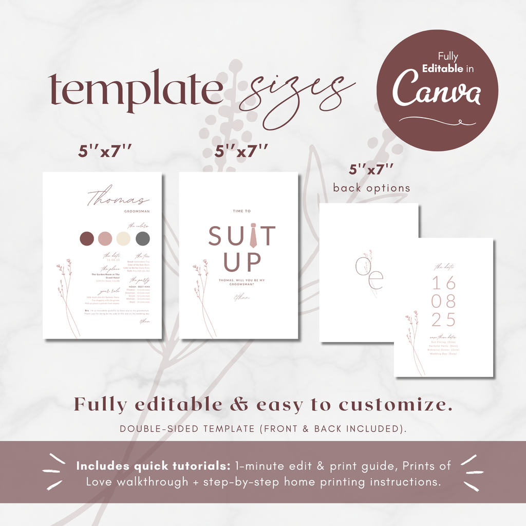 Modern Romantic Groomsmen Info Card Template