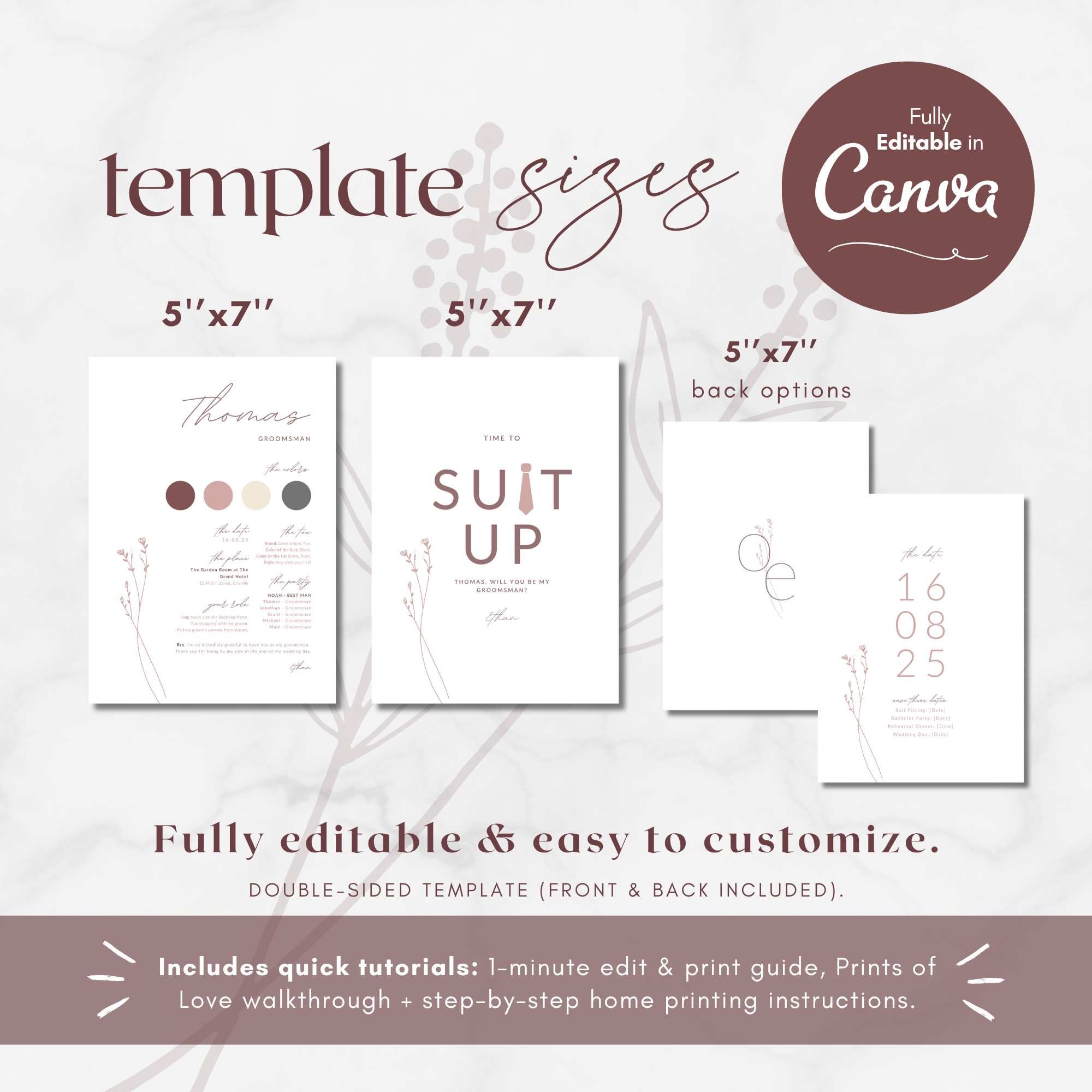 Modern Romantic Groomsmen Info Card Template