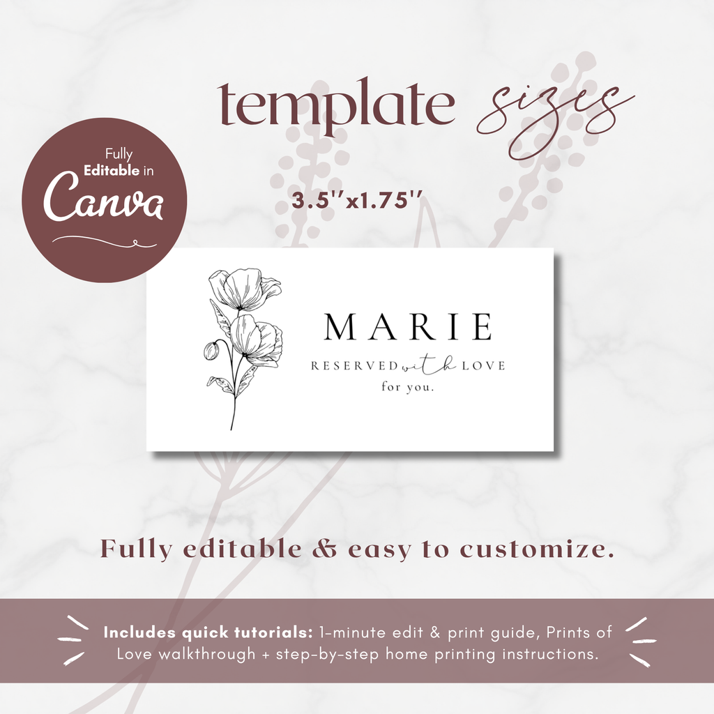 Alba Serenity Wedding Menu Name Tag Template