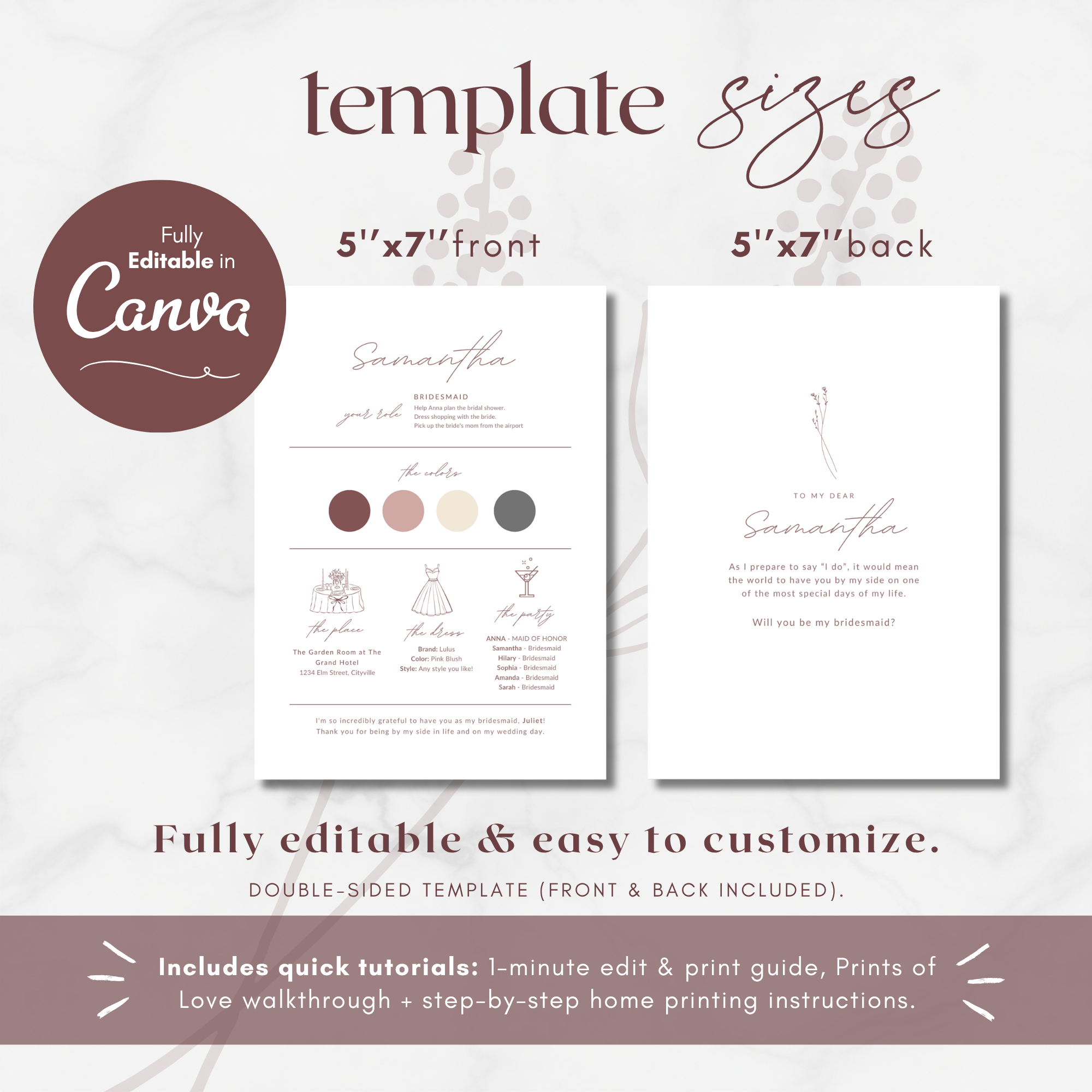 Modern Romantic Bridesmaid Info Card Template