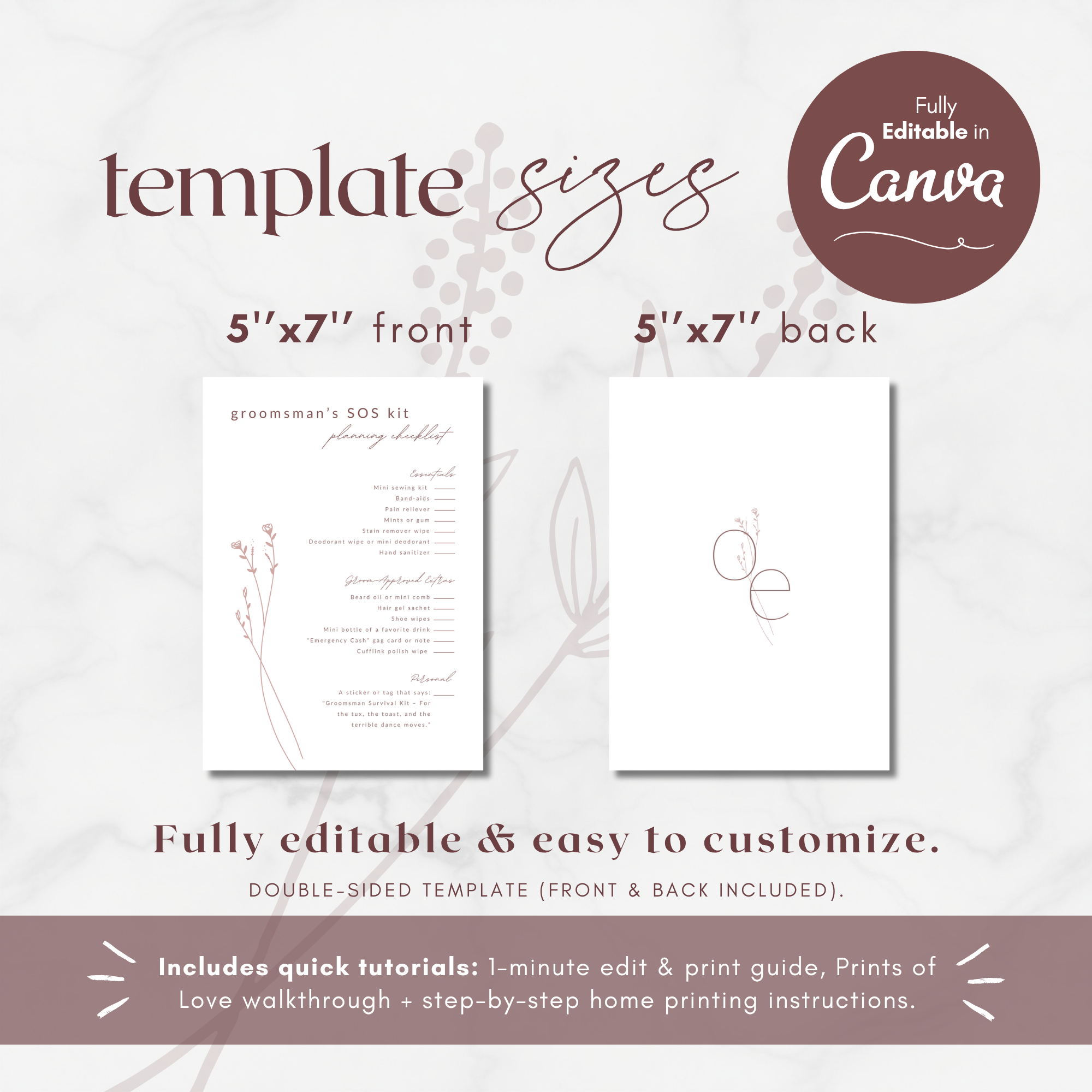 Modern Romantic Groomsmen SOS Kit Checklist Card Template