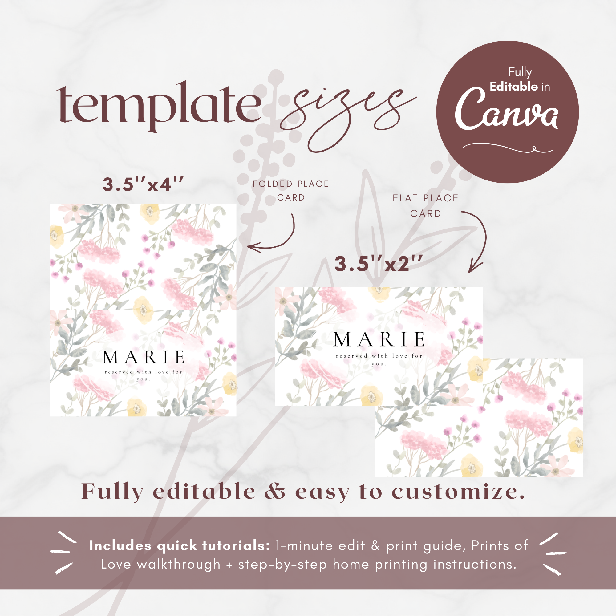 Aurora Vale Wedding Place Cards Template