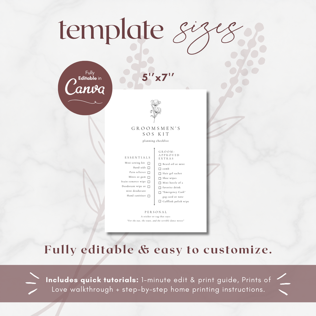 Alba Serenity Groomsmen SOS Kit Checklist Card Template