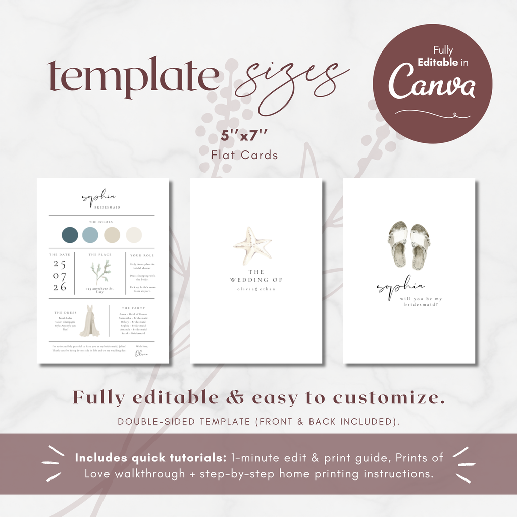 Coastal Whisper Bridesmaid Info Card Template