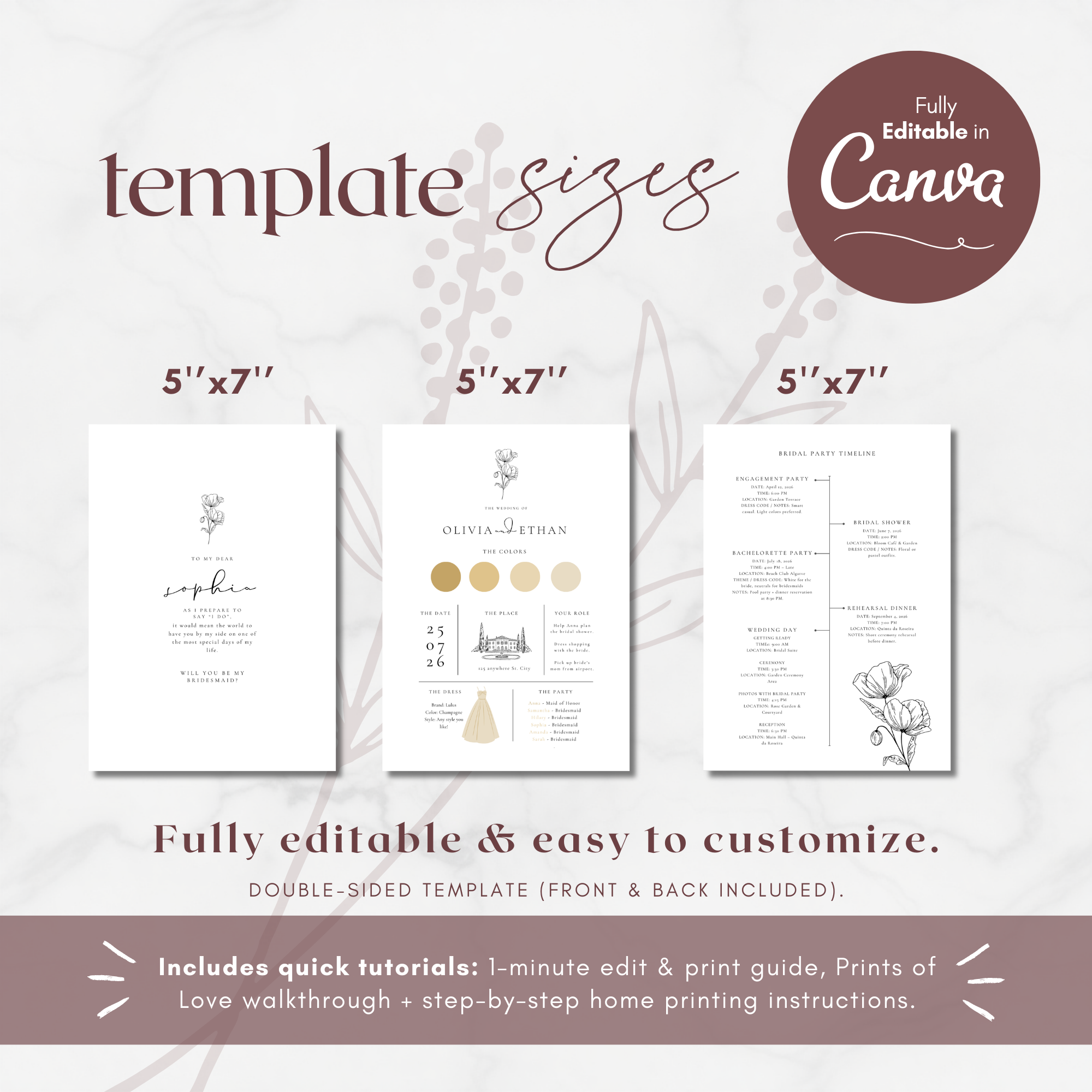 Alba Serenity Bridesmaid Info Card Template Bundle