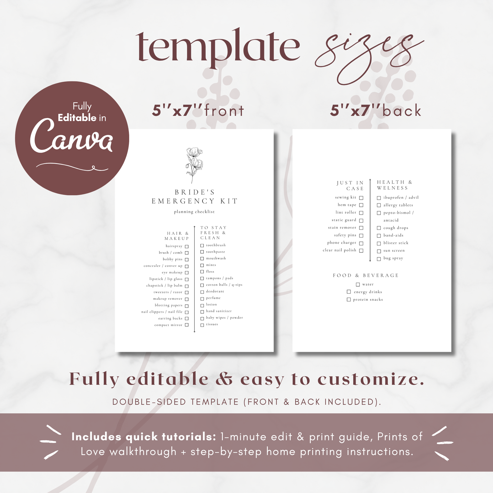 Alba Serenity Bride’s Emergency Kit Checklist Template