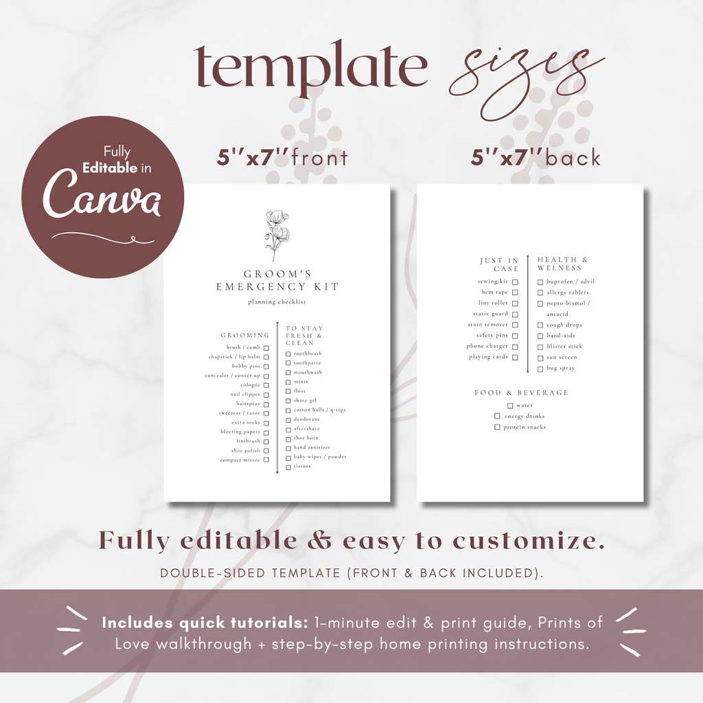 Alba Serenity Groom’s Emergency Kit Checklist Template