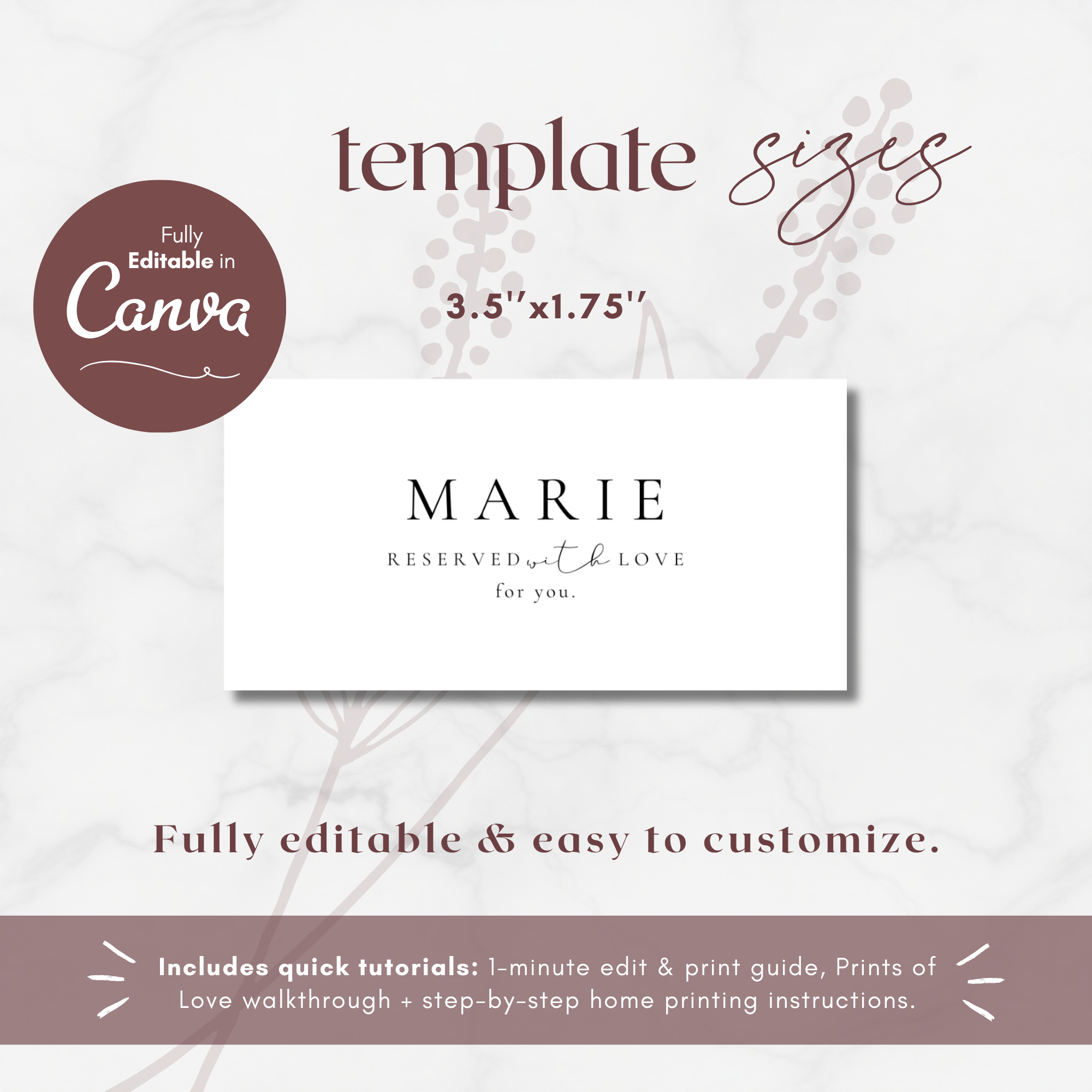 Alba Serenity Wedding Menu Name Tag Template