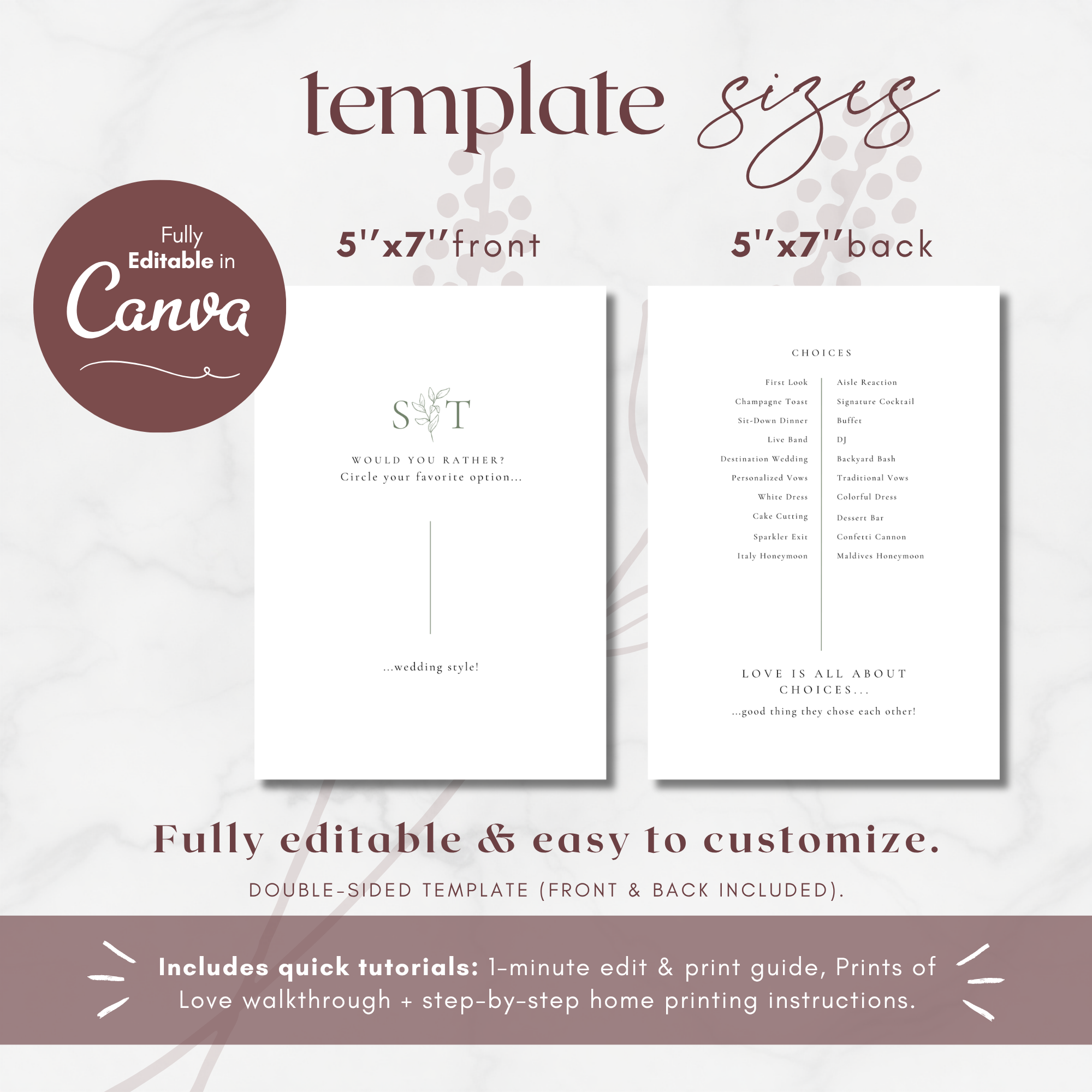 Oliva Essence Wedding Game Card Template: Would You Rather?