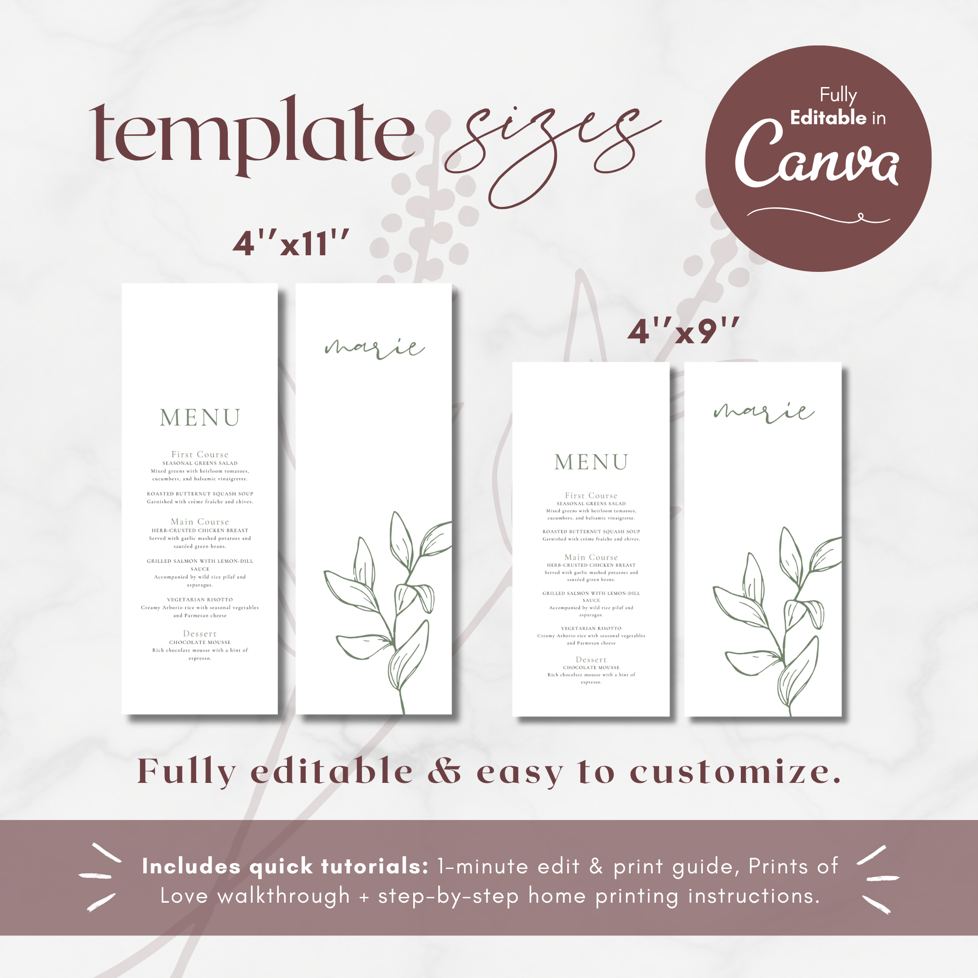 Oliva Essence Wedding Menu Template
