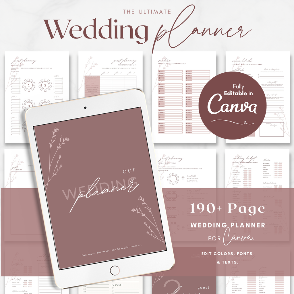 Digital Wedding Planner: Printable Wedding Binder and Bridal Organizer for DIY Brides
