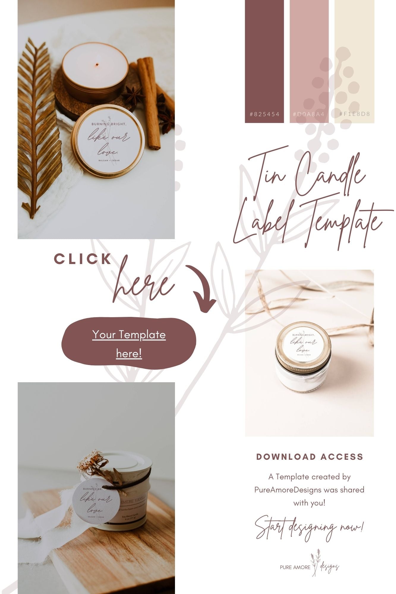Tin Candle Label Template 4oz | Modern Romantic Collection
