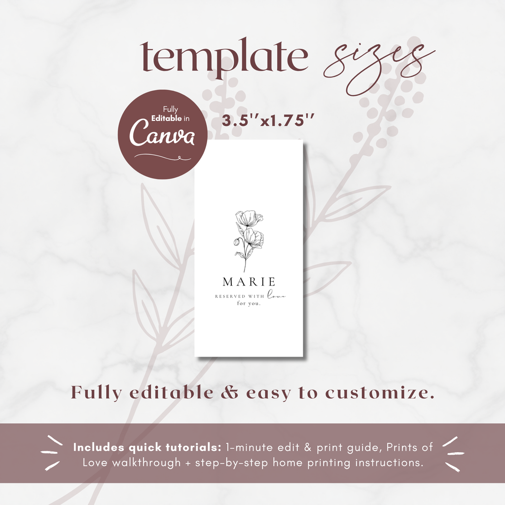 Alba Serenity Wedding Menu Name Tag Template