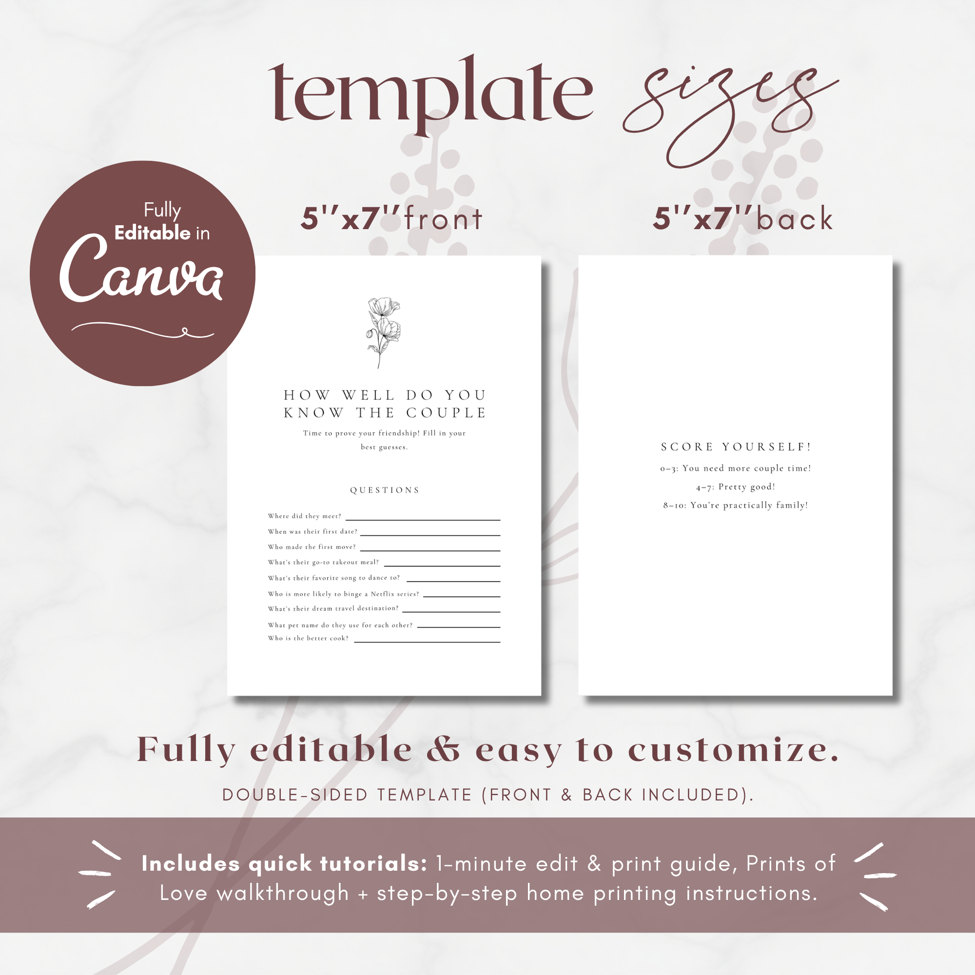 Alba Serenity Wedding Game Cards Template: How Well Do You Know The Couple