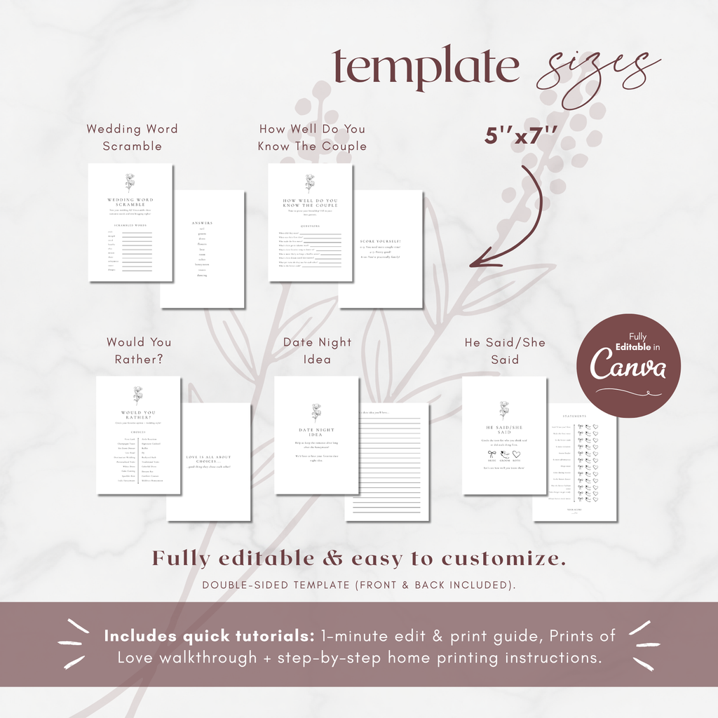 Alba Serenity Wedding Game Cards Bundle Templates