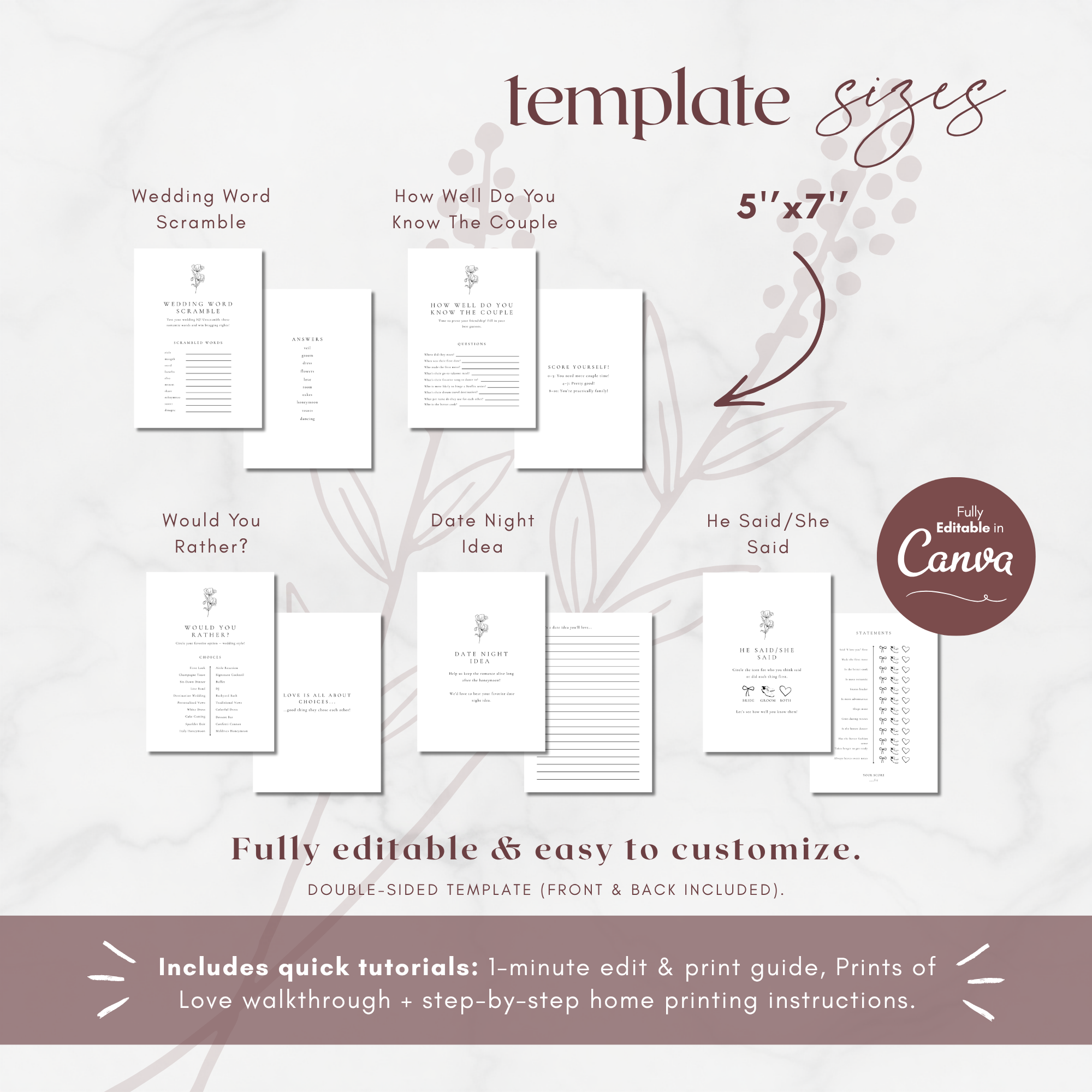 Alba Serenity Wedding Game Cards Bundle Templates