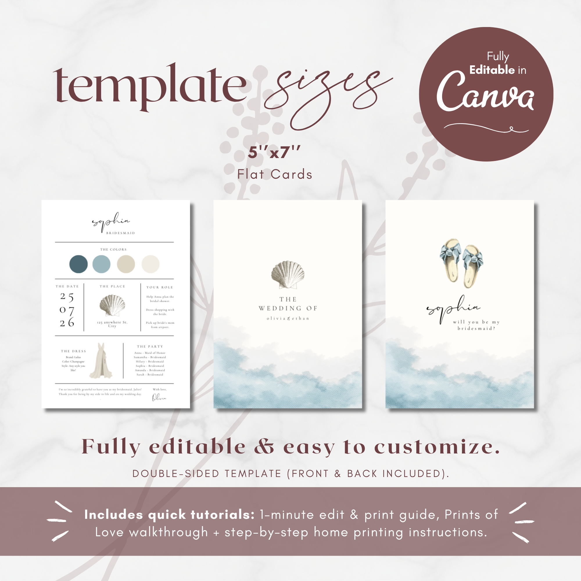 Coastal Whisper Bridesmaid Info Card Template Bundle