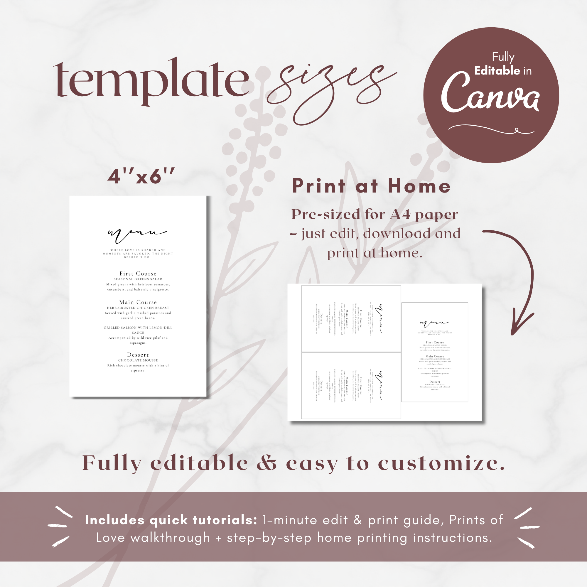 Alba Serenity Wedding Menu Template