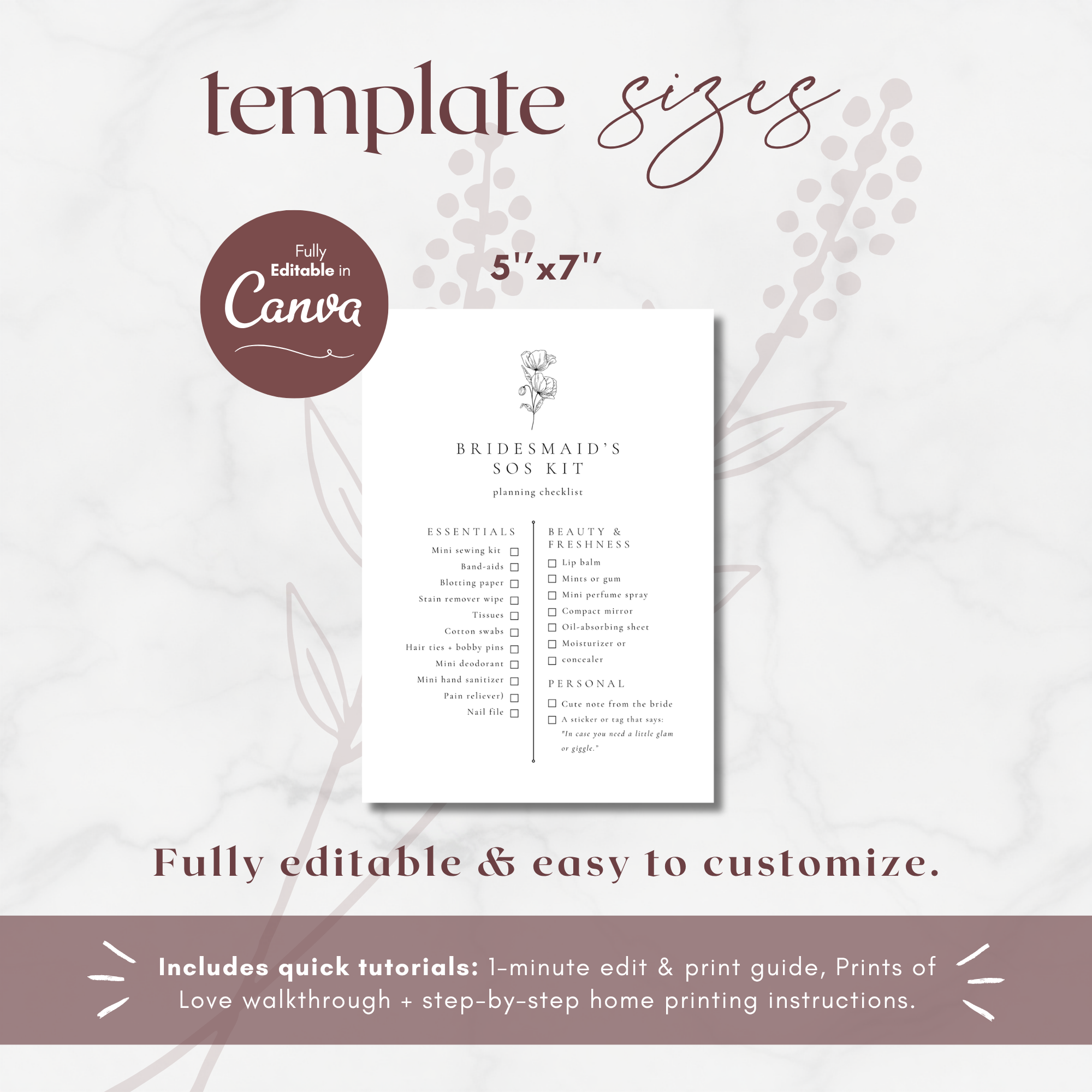Alba Serenity Bridesmaid SOS Kit Checklist Card Template