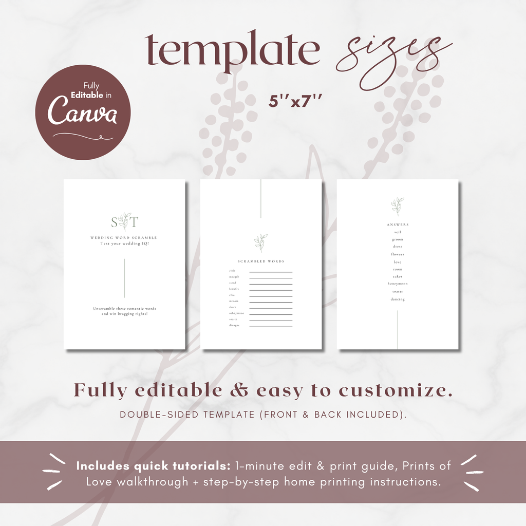 Oliva Essence Wedding Game Card Template: Wedding Word Scramble