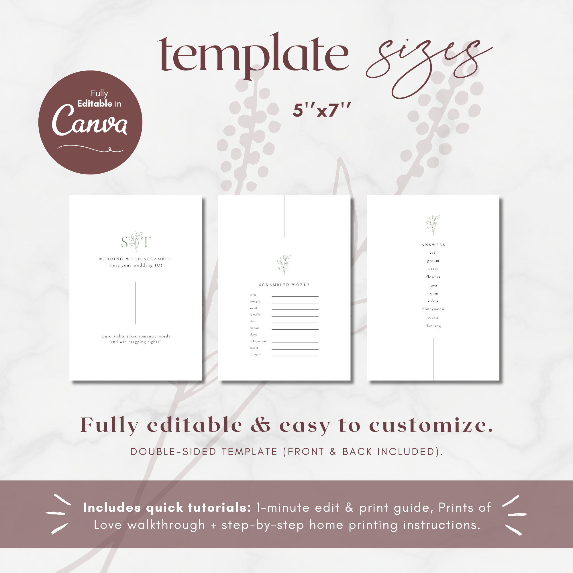 Oliva Essence Wedding Game Card Template: Wedding Word Scramble