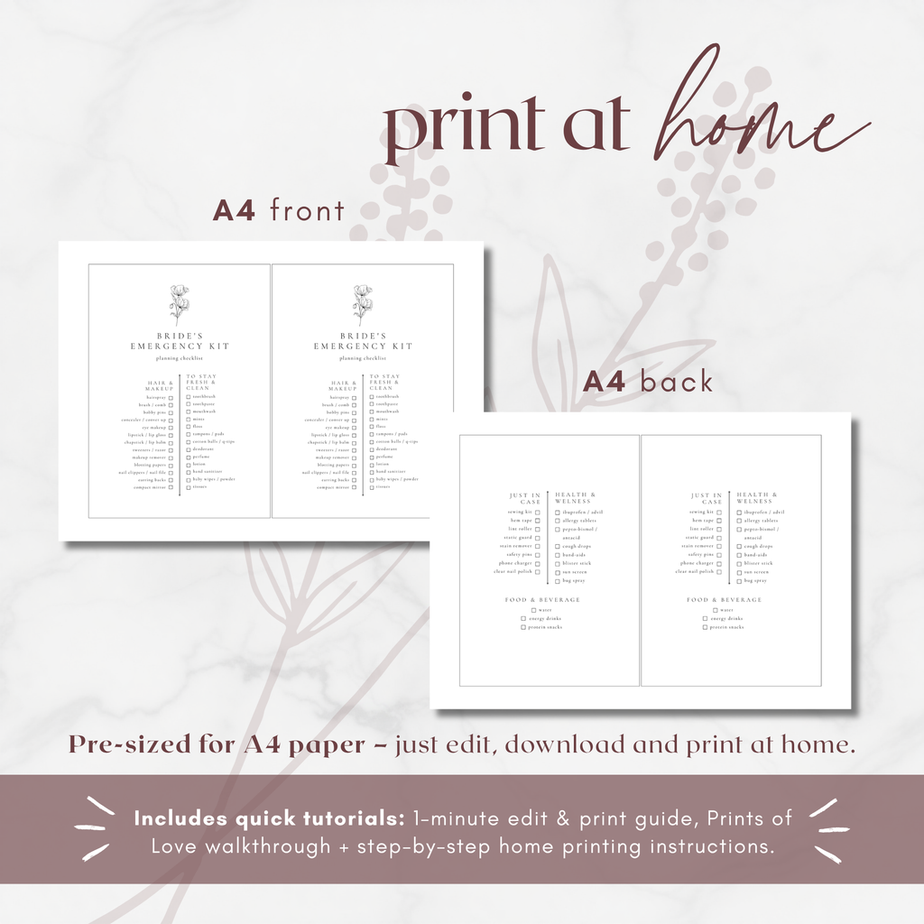 Alba Serenity Bride’s Emergency Kit Checklist Template
