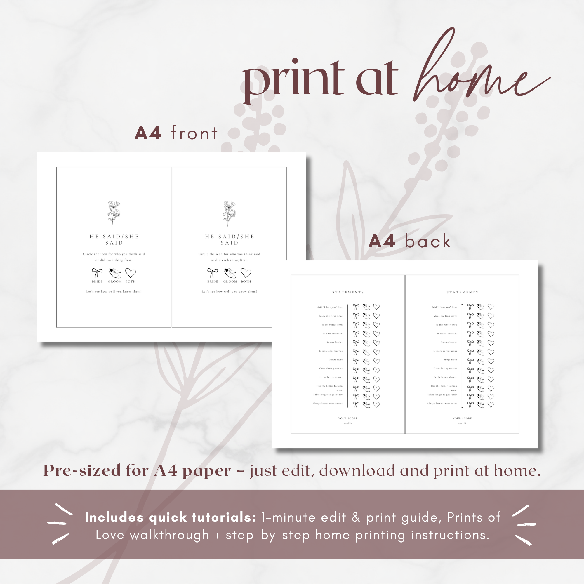Alba Serenity Wedding Game Cards Template: He Said/She Said