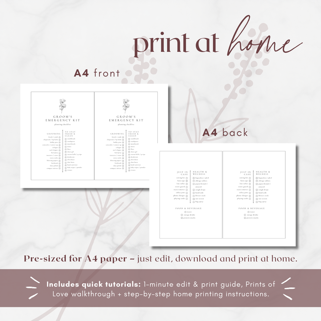 Alba Serenity Groom’s Emergency Kit Checklist Template
