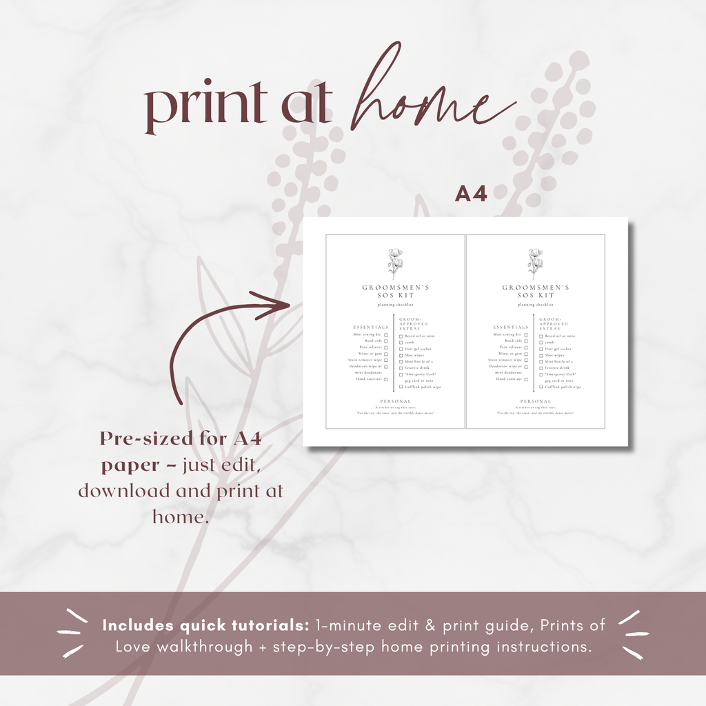 Alba Serenity Groomsmen SOS Kit Checklist Card Template