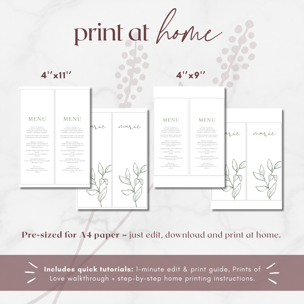 Oliva Essence Wedding Menu Template