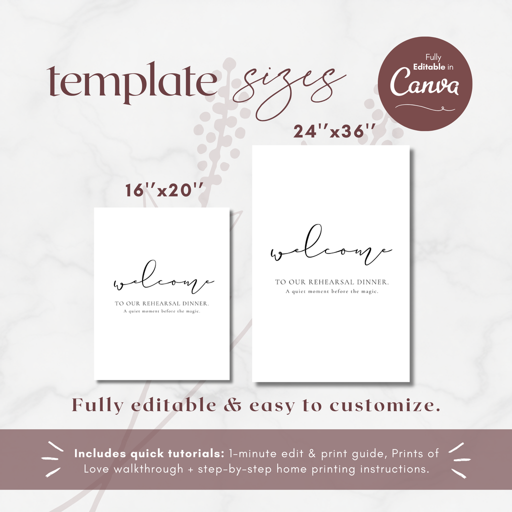 Alba Serenity Wedding Rehearsal Dinner Sign Template