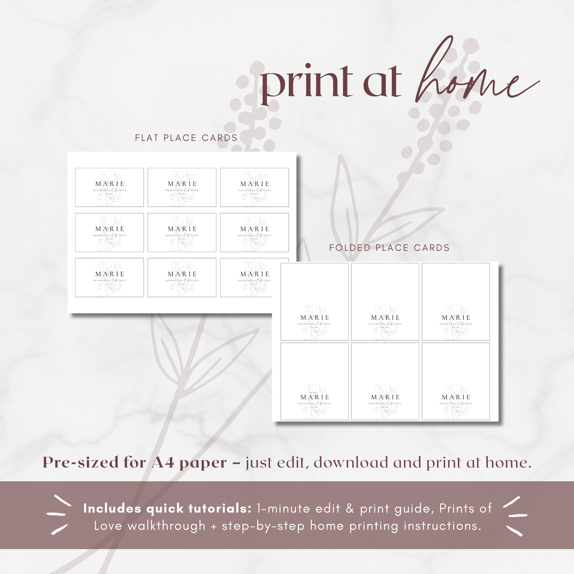 Alba Serenity Flat Wedding Place Card Template