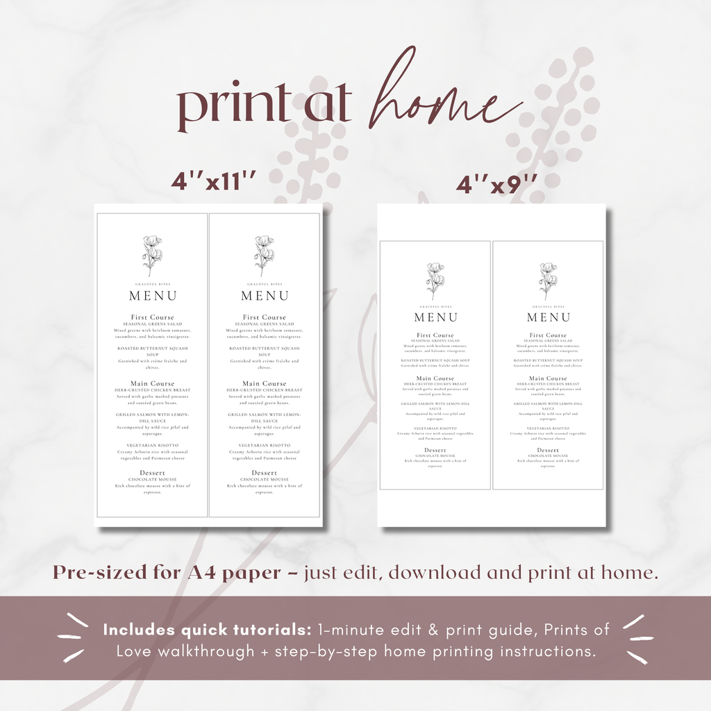 Alba Serenity Wedding Menu Template