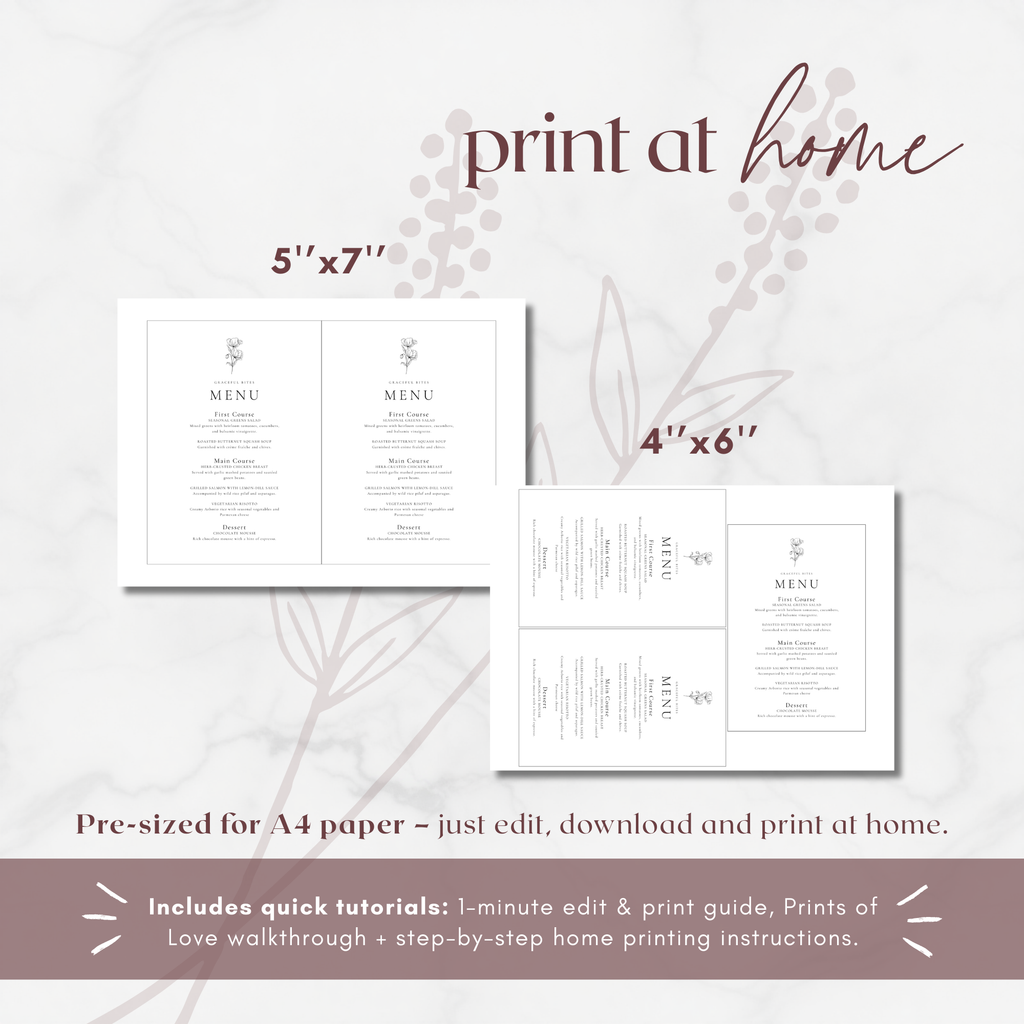 Alba Serenity Wedding Menu Template