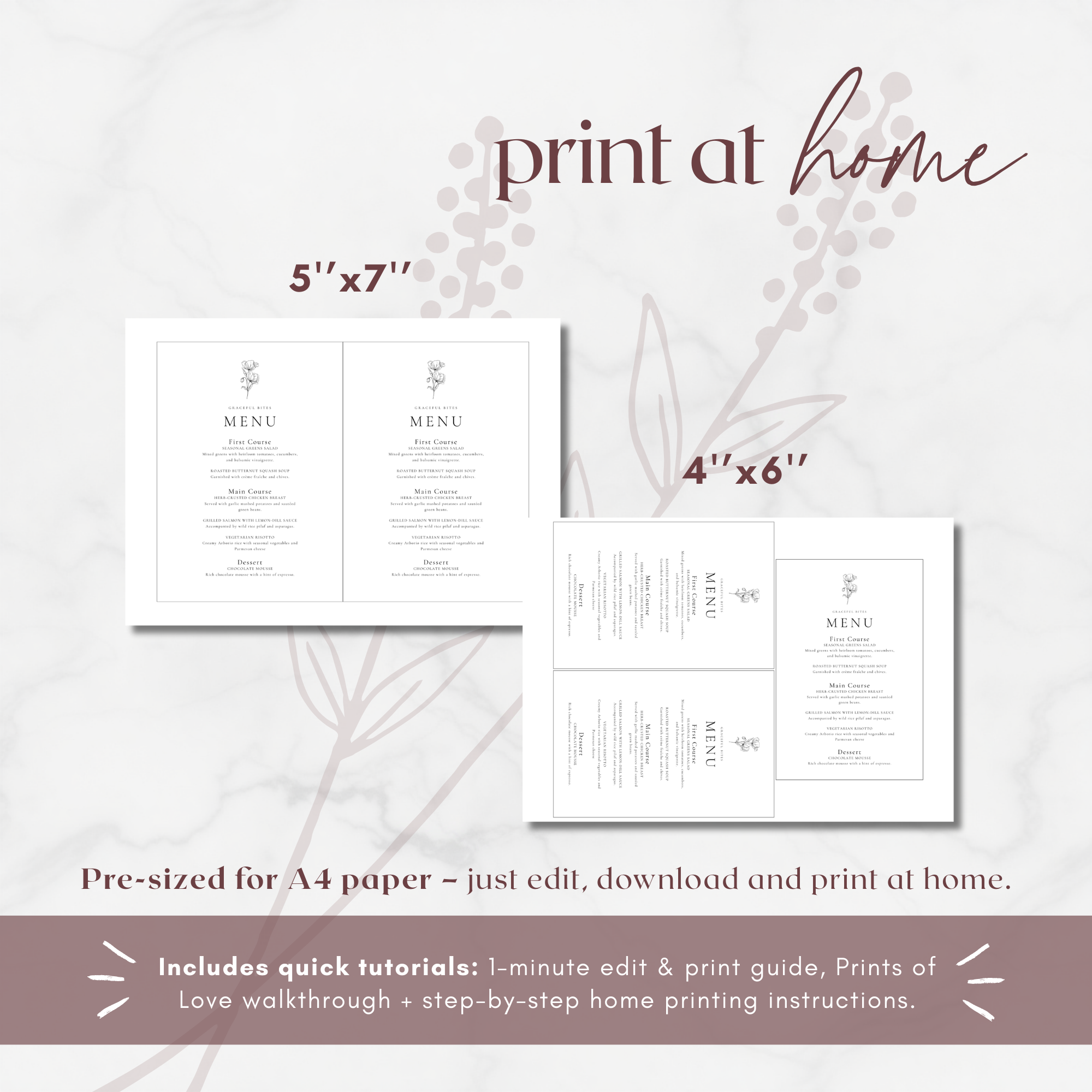 Alba Serenity Wedding Menu Template