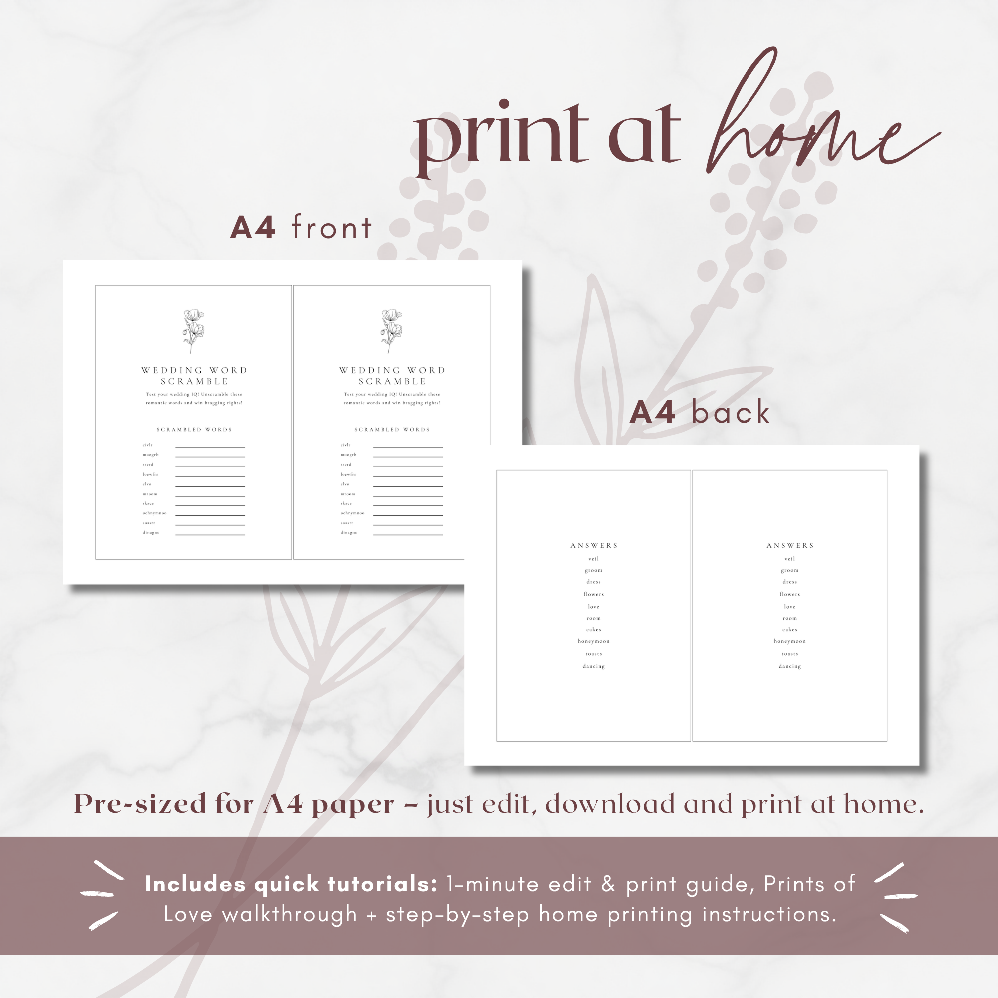 Alba Serenity Wedding Game Cards Template: Wedding Word Scramble