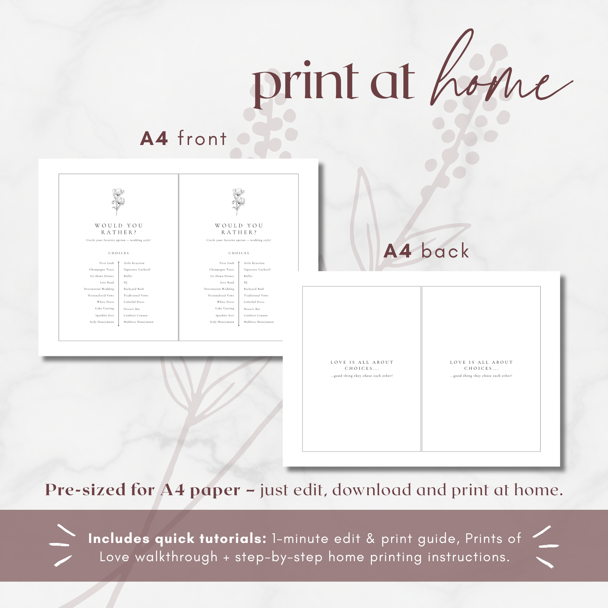 Alba Serenity Wedding Game Cards Template: Would You Rather