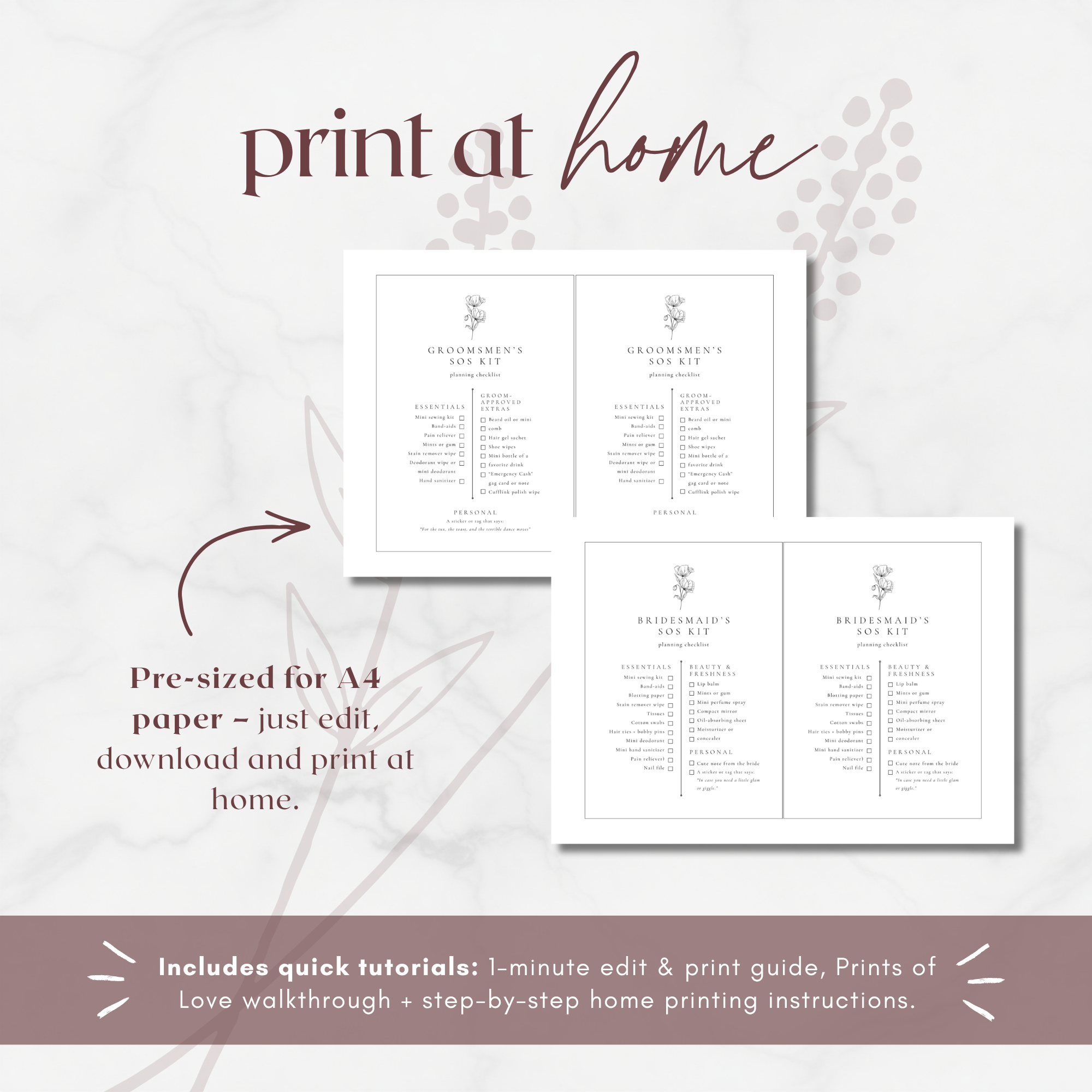 Alba Serenity Bridesmaids and Groomsmen SOS Kit Checklist Card Template Bundle