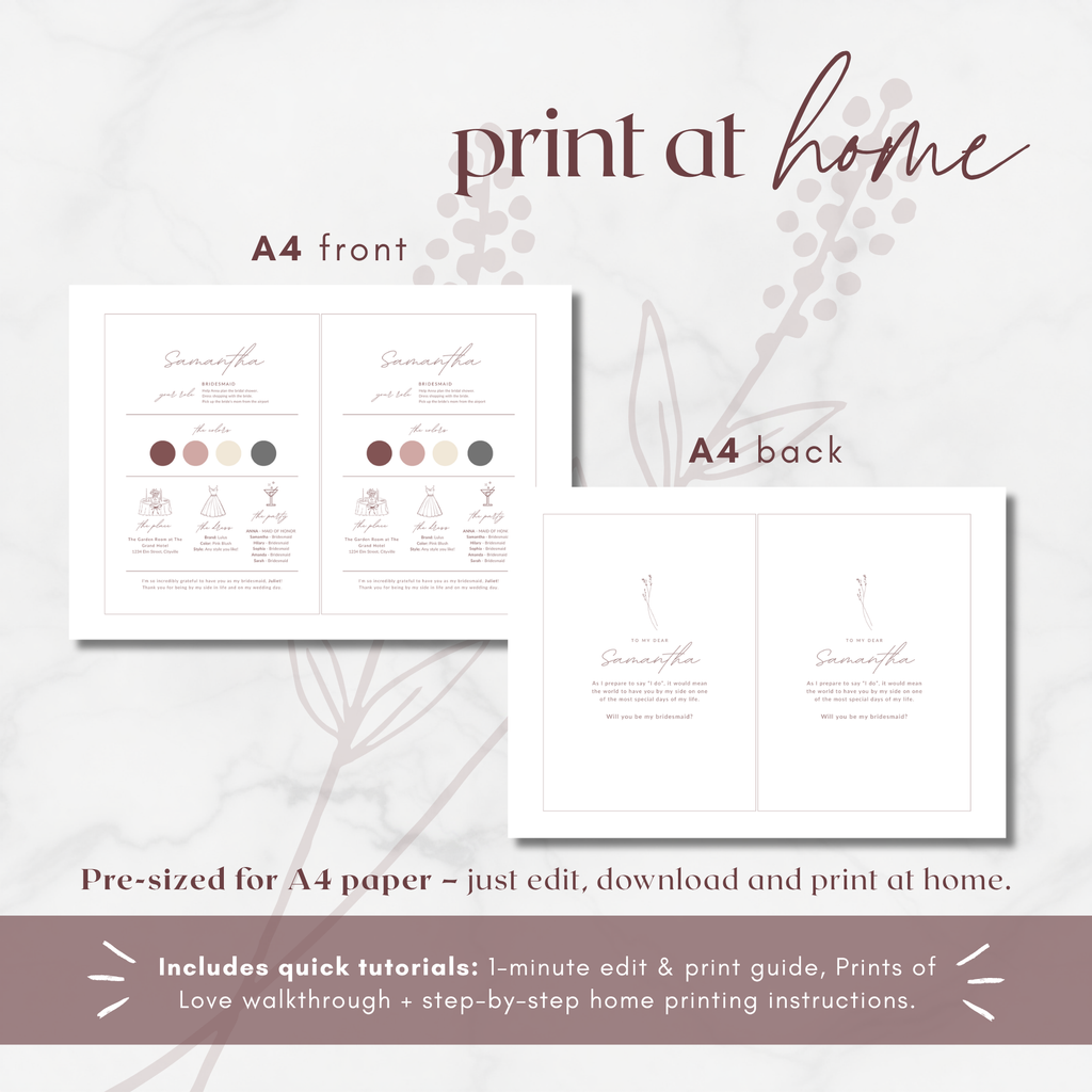 Modern Romantic Bridesmaid Info Card Template