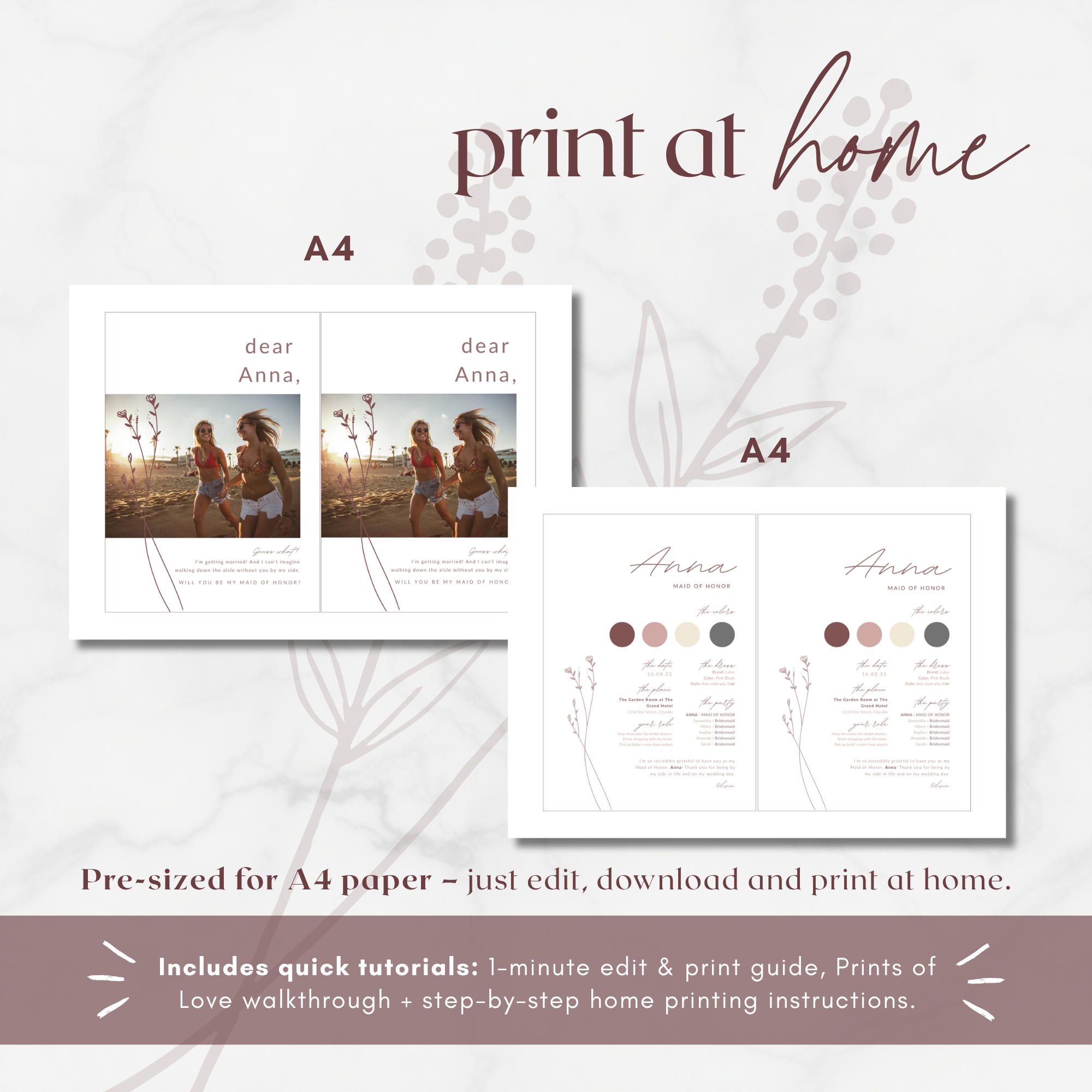 Modern Romantic Maid of Honor Proposal Card Template