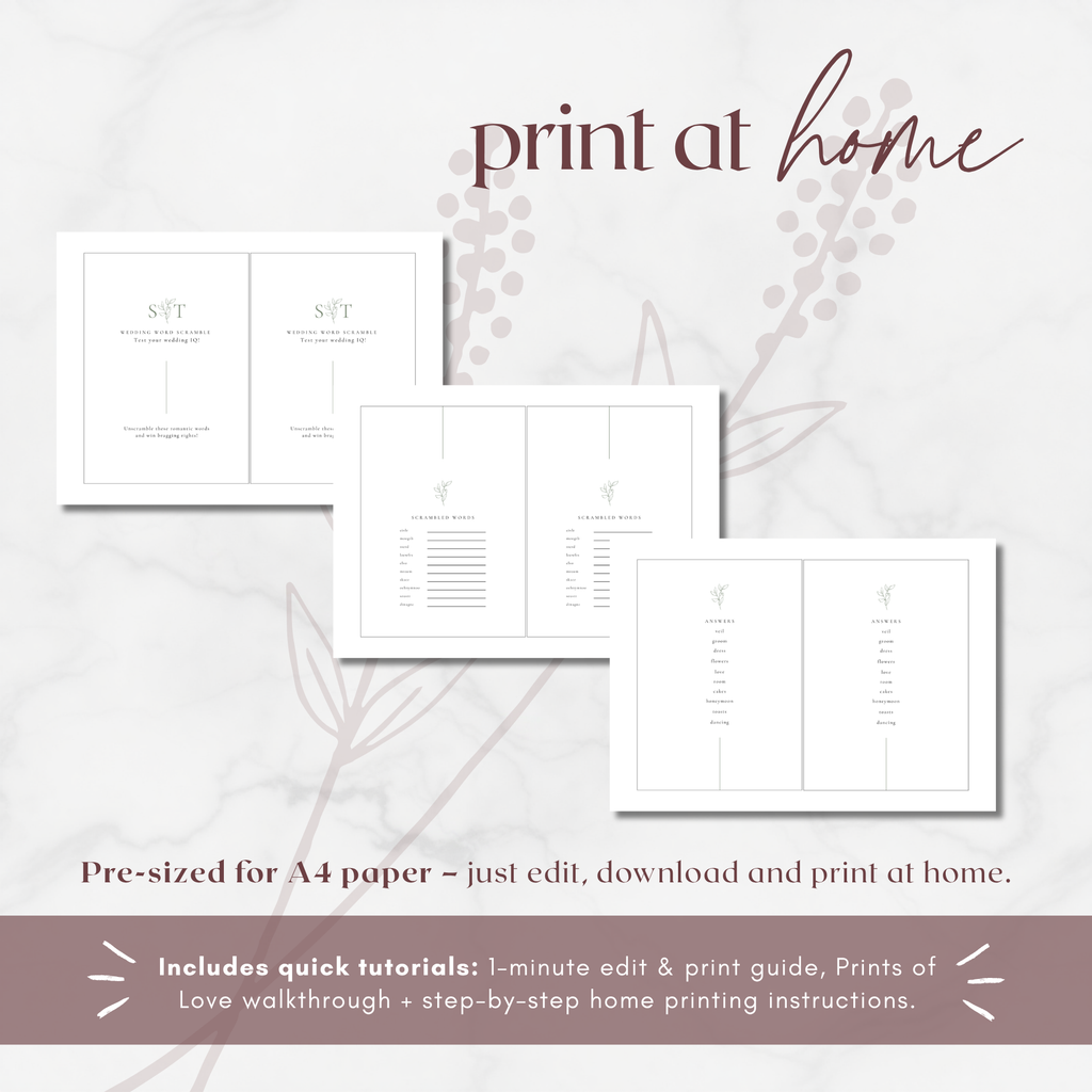 Oliva Essence Wedding Game Card Template: Wedding Word Scramble
