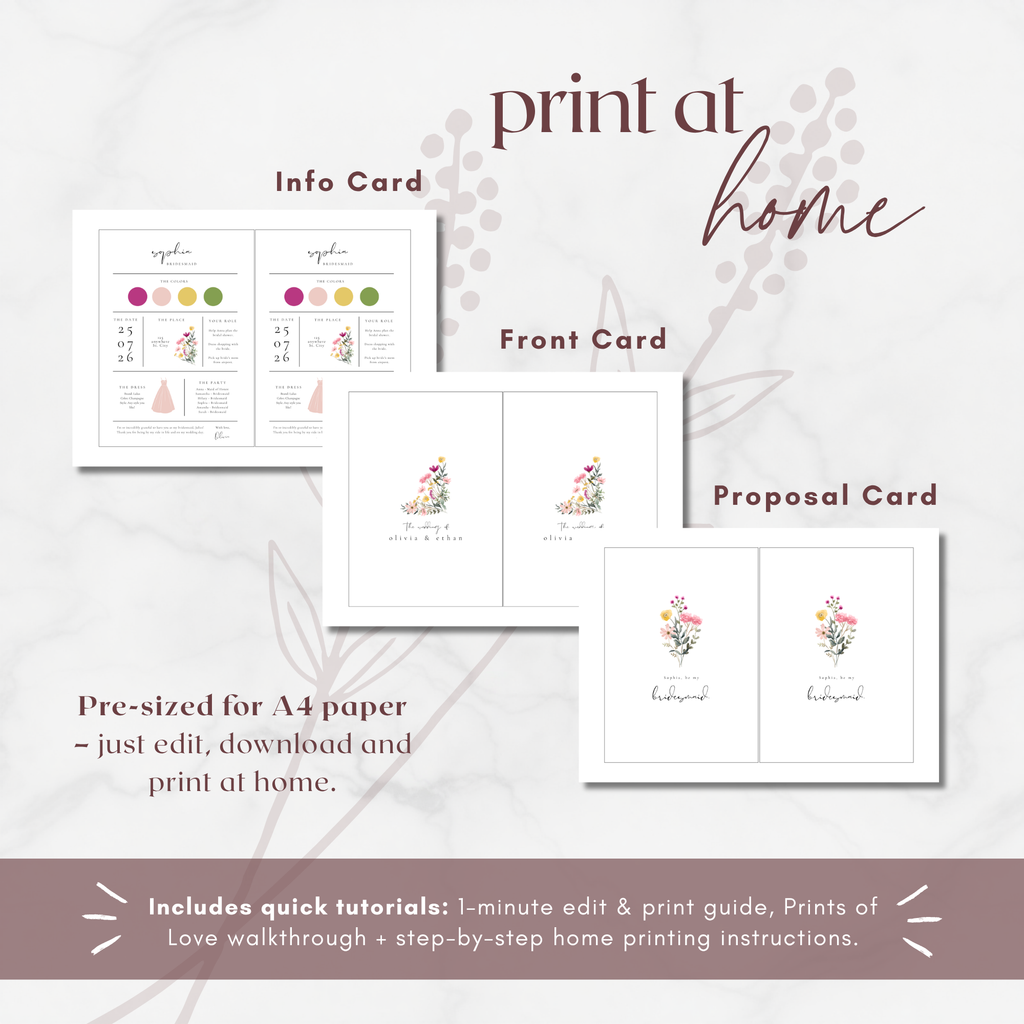 Aurora Valea Bridesmaid Info Card Template Bundle