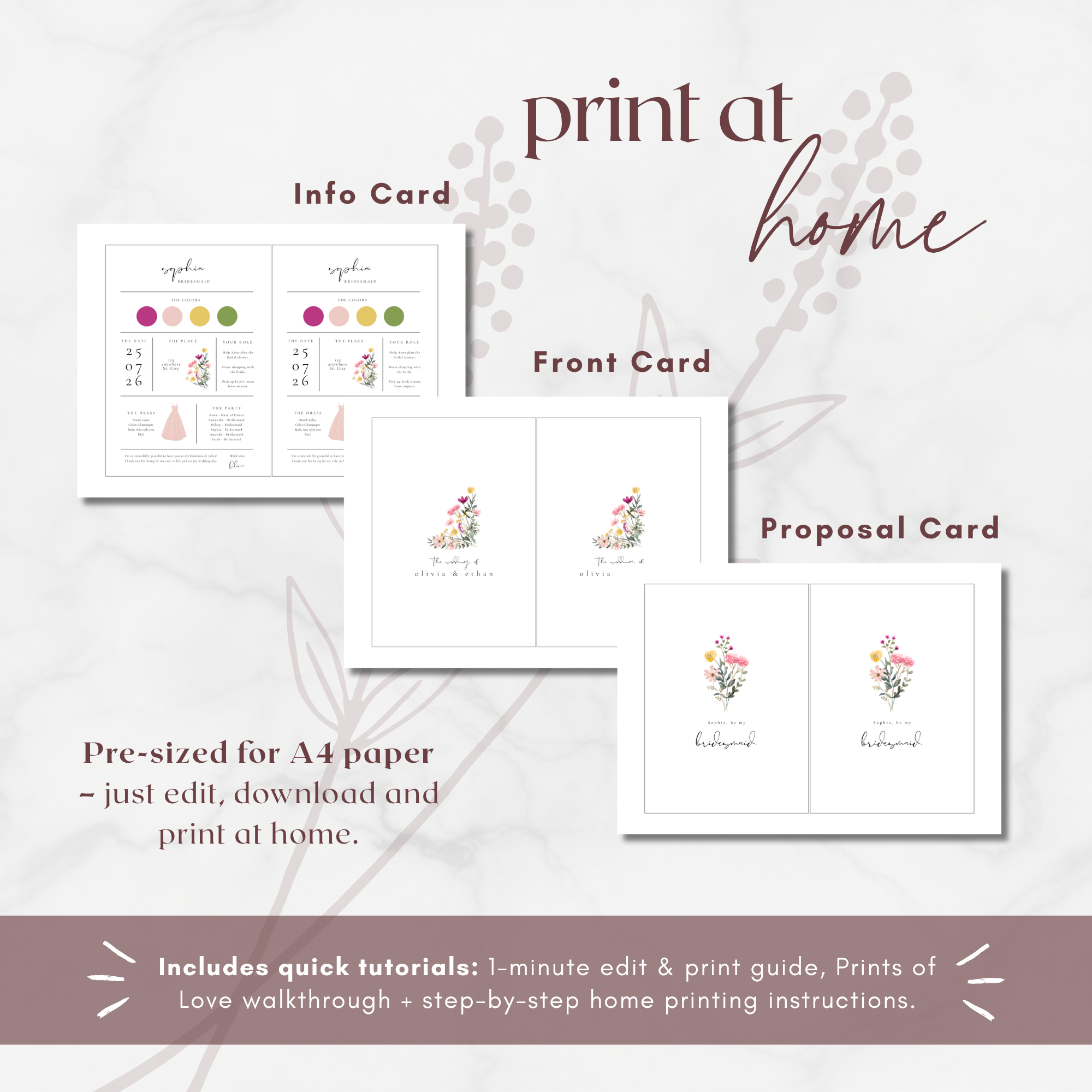 Aurora Valea Bridesmaid Info Card Template Bundle