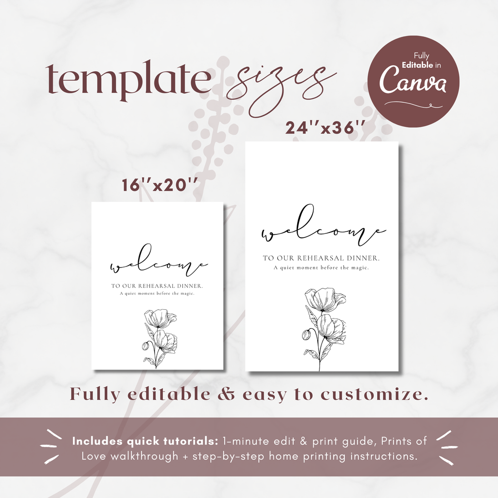 Alba Serenity Wedding Rehearsal Dinner Sign Template