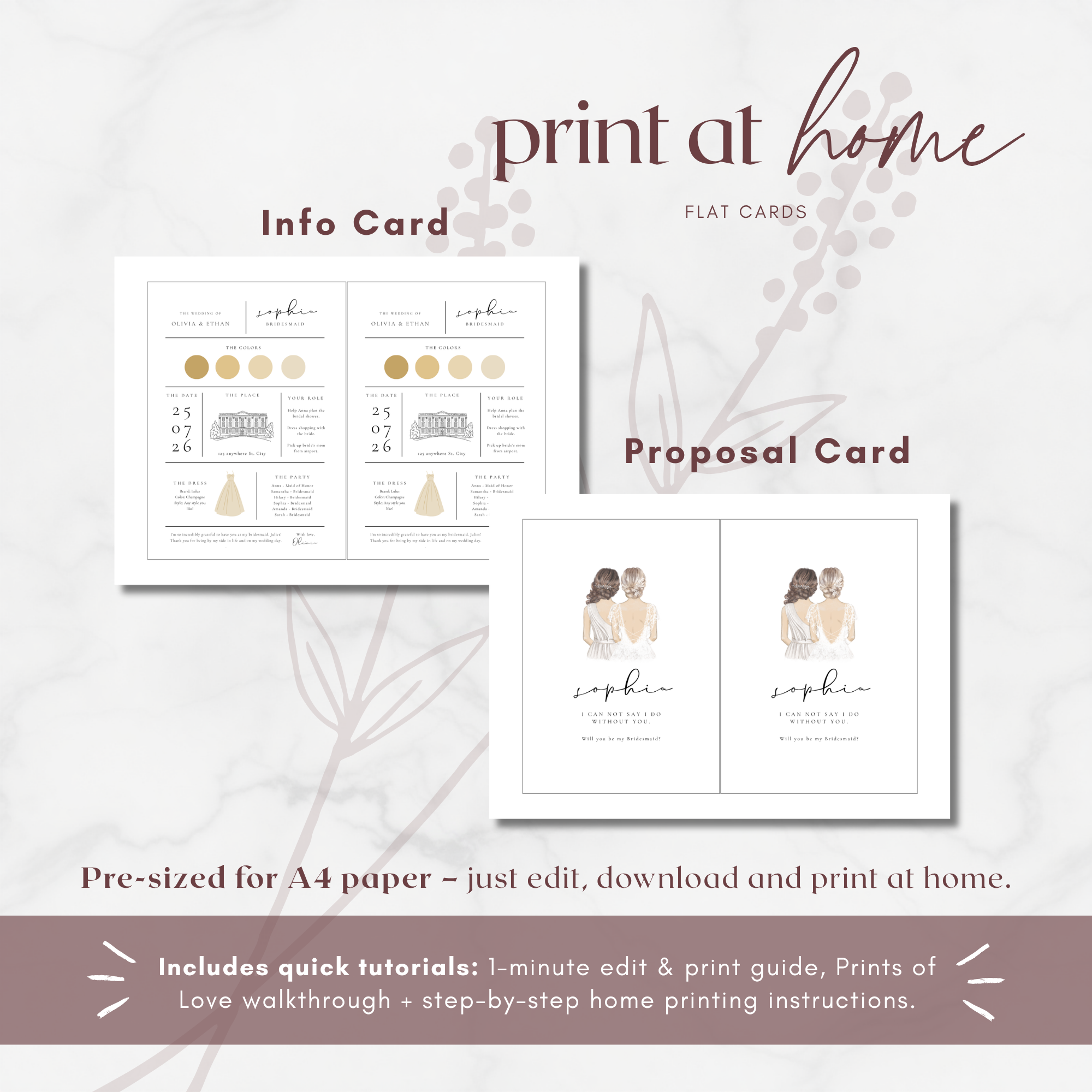 Alba Serenity Bridesmaid Info Card Template
