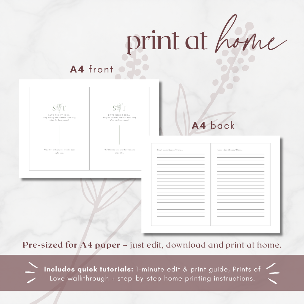 Oliva Essence Wedding Game Card Template: Date Night Idea