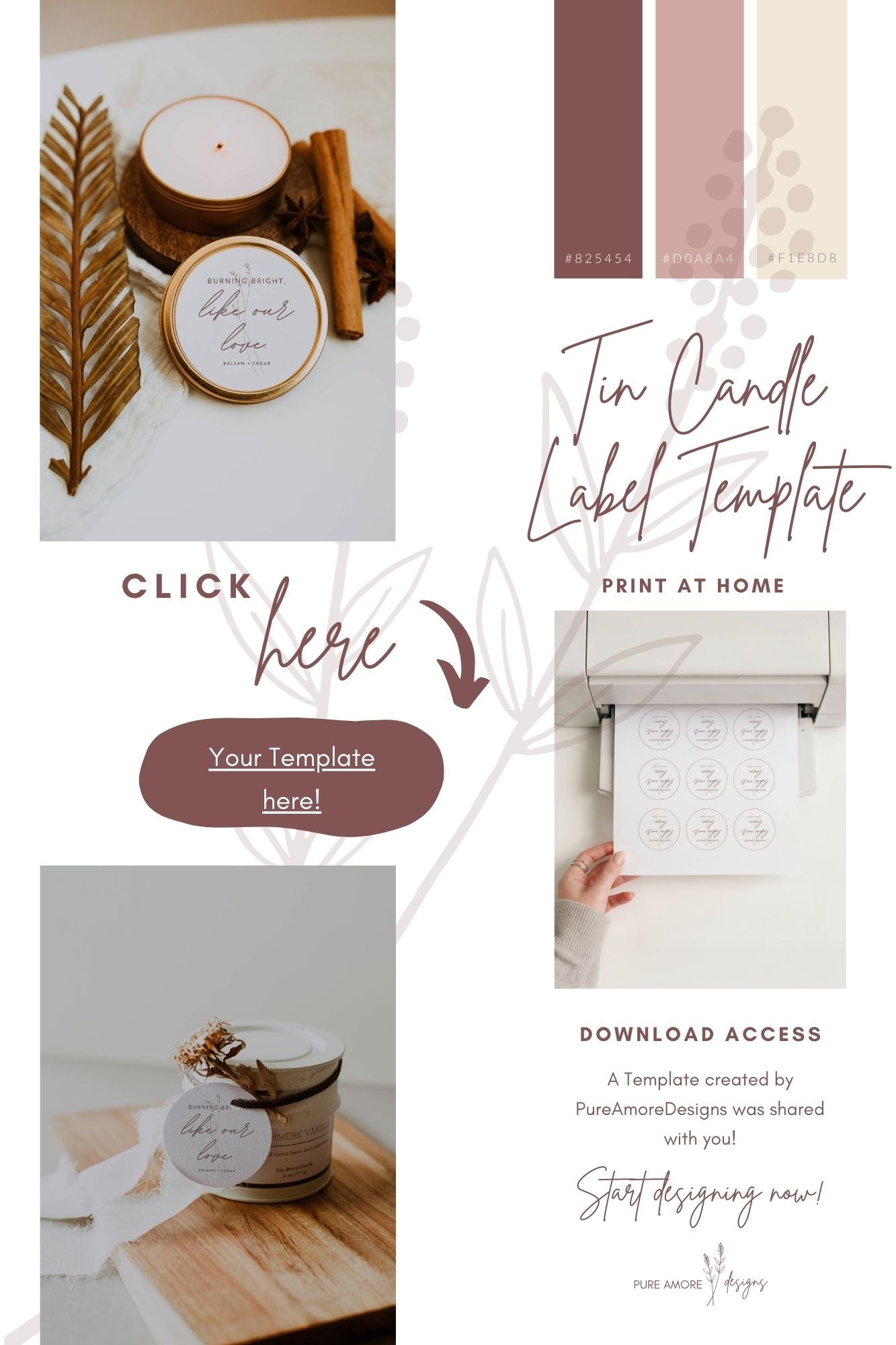 Tin Candle Label Template 4oz | Modern Romantic Collection