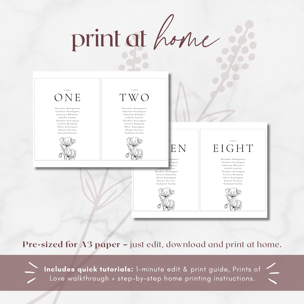 Alba Serenity Seating Chart Template: Table Display Cards